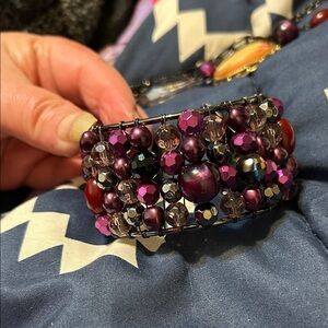 Cookie Lee Purple and Magenta Beaded Cuff Bracelet